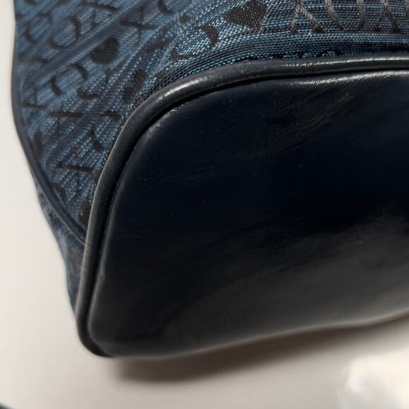 Large Vintage XOXO Hobo Blue Black Letters Brass Studded Y2K Zippered Tote Bag - Picture 10 of 16